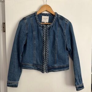 Habitual Blue Cropped Jean Jacket with Braided Trim